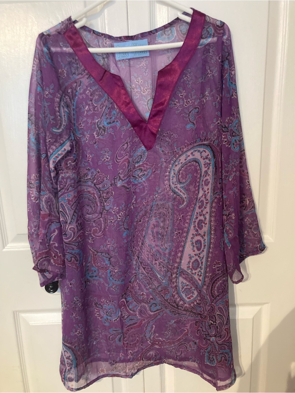 Pure White by Maya Maniadi Sheer Purple Paisley V-Neck Cover-up